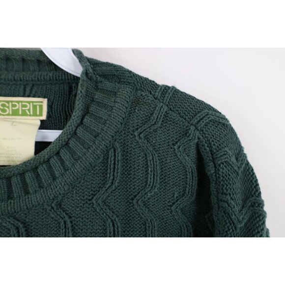 Vintage 90s Esprit Womens Large Faded Babydoll Marled Knit Sweater Green Cotton - Picture 4 of 12